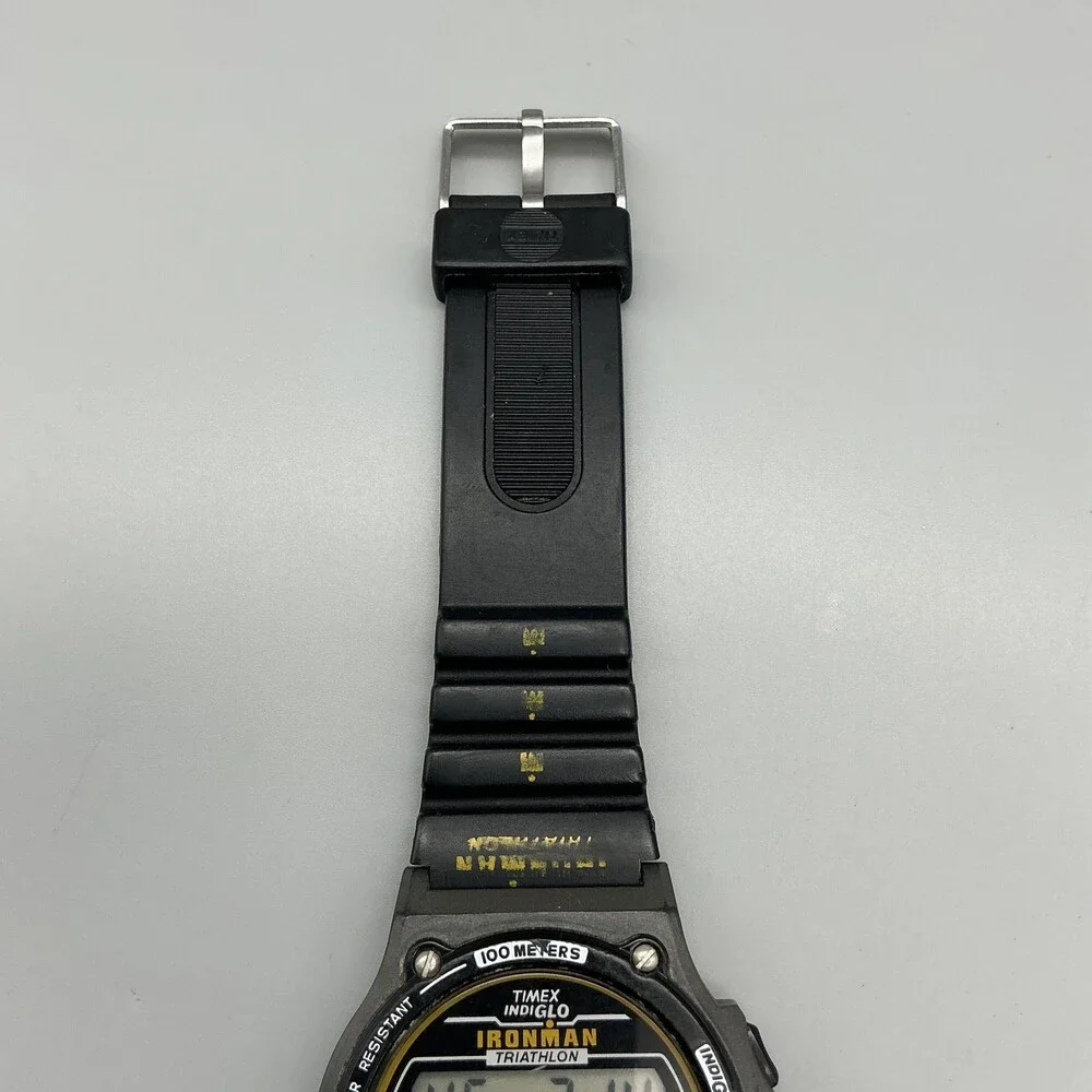 Vintage Timex Ironman Indiglo Mens Watch 39mm Black 8 Lap Alarm 100M Triathlon